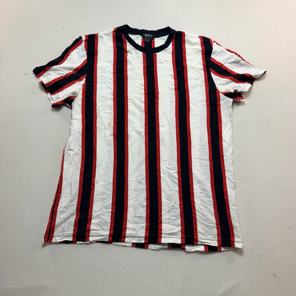 Forever 21 Vertical Stripe T-Shirt Mens Medium Red Black White Good Short Sleeve